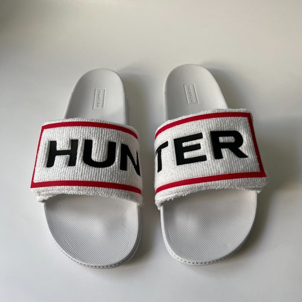 HUNTER Original White Terry Slide Sandals - Picture 1 of 11